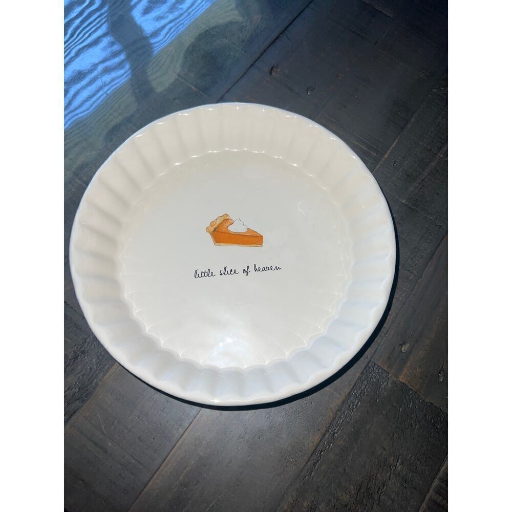 Rae Dunn Little Slice of Heaven Pumpkin Pie Dish Ceramic Fluted Pan Magenta